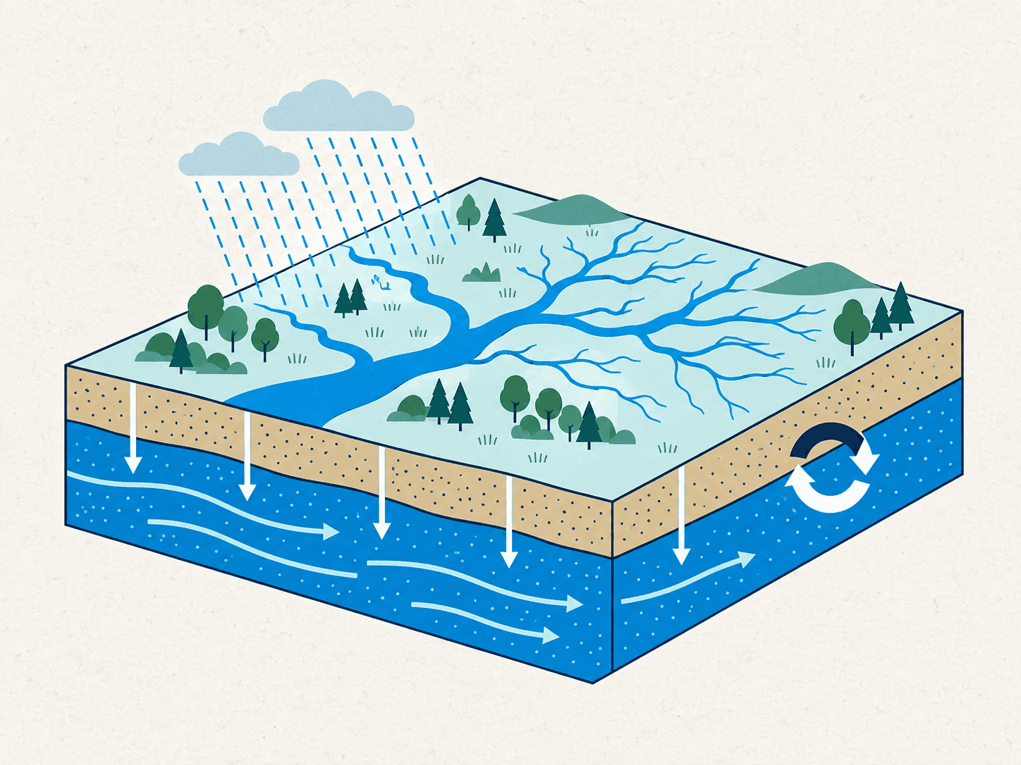 Research architecture: catchment, river, and groundwater basin